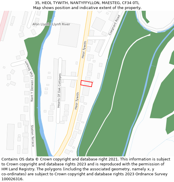 35, HEOL TYWITH, NANTYFFYLLON, MAESTEG, CF34 0TL: Location map and indicative extent of plot