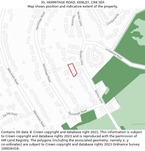 35, HERMITAGE ROAD, KENLEY, CR8 5EA: Location map and indicative extent of plot