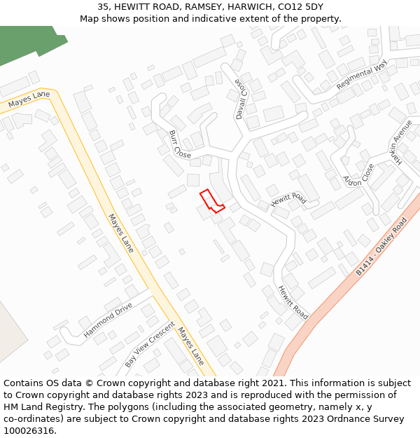35, HEWITT ROAD, RAMSEY, HARWICH, CO12 5DY: Location map and indicative extent of plot