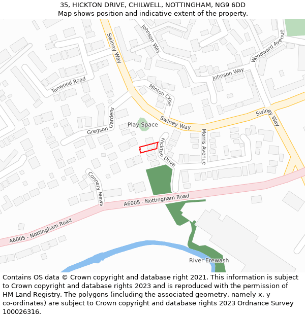 35, HICKTON DRIVE, CHILWELL, NOTTINGHAM, NG9 6DD: Location map and indicative extent of plot