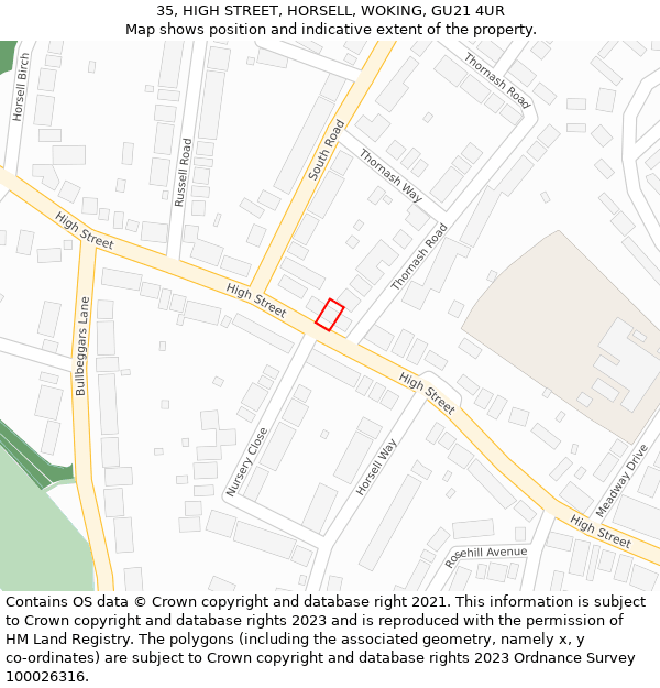 35, HIGH STREET, HORSELL, WOKING, GU21 4UR: Location map and indicative extent of plot