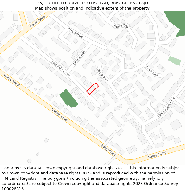 35, HIGHFIELD DRIVE, PORTISHEAD, BRISTOL, BS20 8JD: Location map and indicative extent of plot