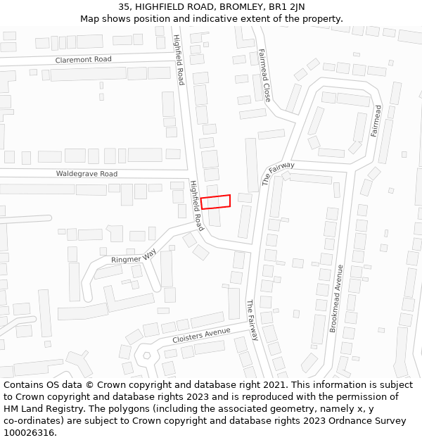 35, HIGHFIELD ROAD, BROMLEY, BR1 2JN: Location map and indicative extent of plot
