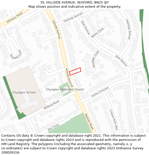 35, HILLSIDE AVENUE, SEAFORD, BN25 3JY: Location map and indicative extent of plot