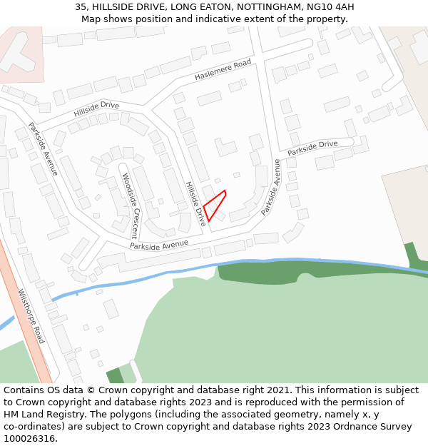 35, HILLSIDE DRIVE, LONG EATON, NOTTINGHAM, NG10 4AH: Location map and indicative extent of plot