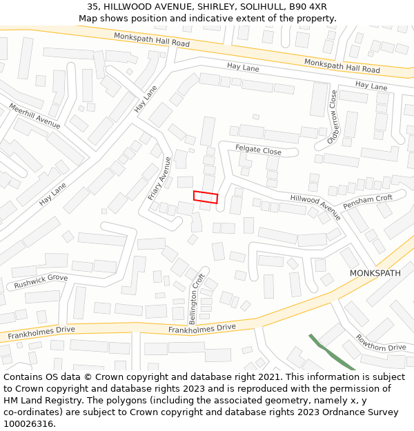 35, HILLWOOD AVENUE, SHIRLEY, SOLIHULL, B90 4XR: Location map and indicative extent of plot