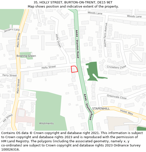 35, HOLLY STREET, BURTON-ON-TRENT, DE15 9ET: Location map and indicative extent of plot