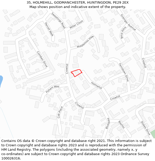 35, HOLMEHILL, GODMANCHESTER, HUNTINGDON, PE29 2EX: Location map and indicative extent of plot