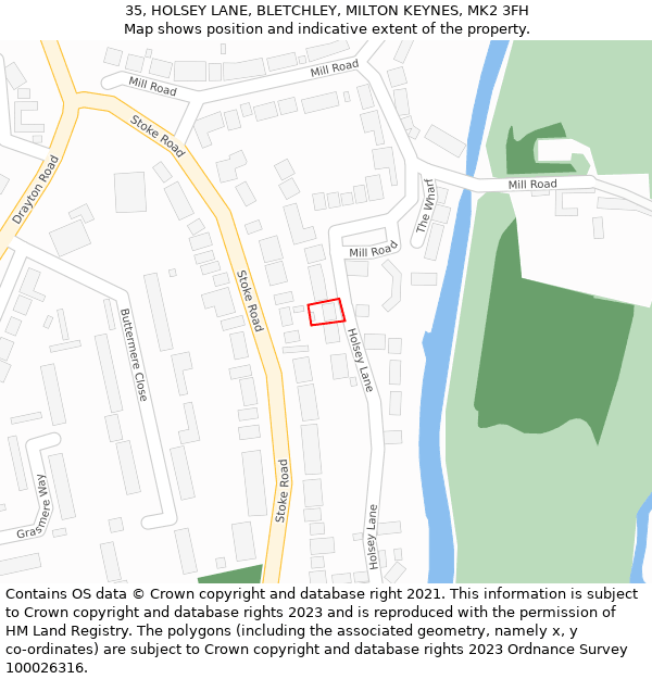 35, HOLSEY LANE, BLETCHLEY, MILTON KEYNES, MK2 3FH: Location map and indicative extent of plot