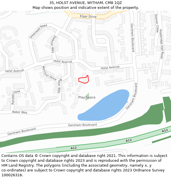 35, HOLST AVENUE, WITHAM, CM8 1QZ: Location map and indicative extent of plot