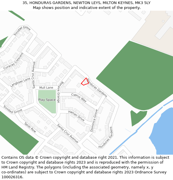 35, HONDURAS GARDENS, NEWTON LEYS, MILTON KEYNES, MK3 5LY: Location map and indicative extent of plot