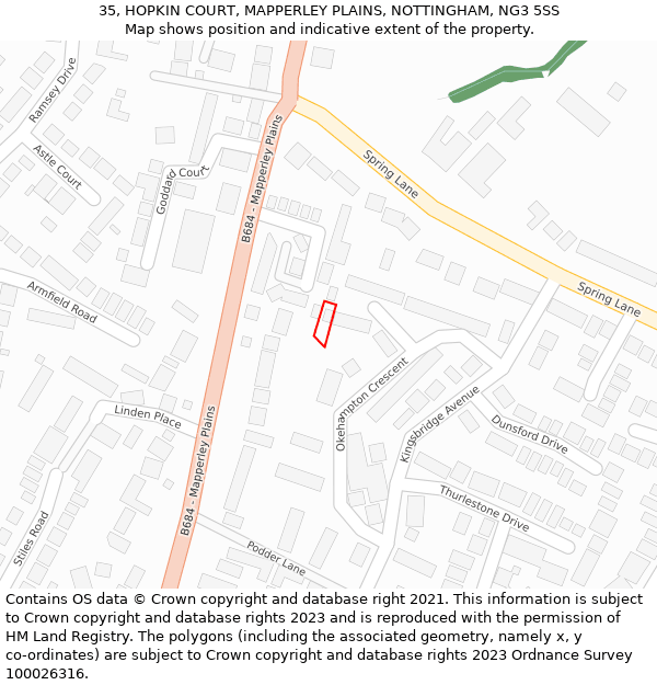 35, HOPKIN COURT, MAPPERLEY PLAINS, NOTTINGHAM, NG3 5SS: Location map and indicative extent of plot