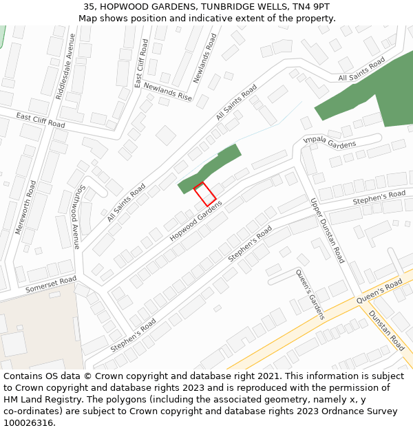 35, HOPWOOD GARDENS, TUNBRIDGE WELLS, TN4 9PT: Location map and indicative extent of plot