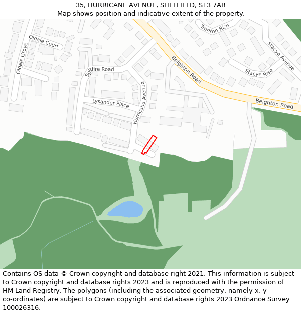 35, HURRICANE AVENUE, SHEFFIELD, S13 7AB: Location map and indicative extent of plot