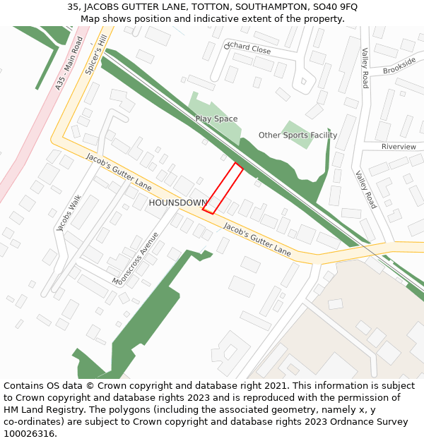 35, JACOBS GUTTER LANE, TOTTON, SOUTHAMPTON, SO40 9FQ: Location map and indicative extent of plot