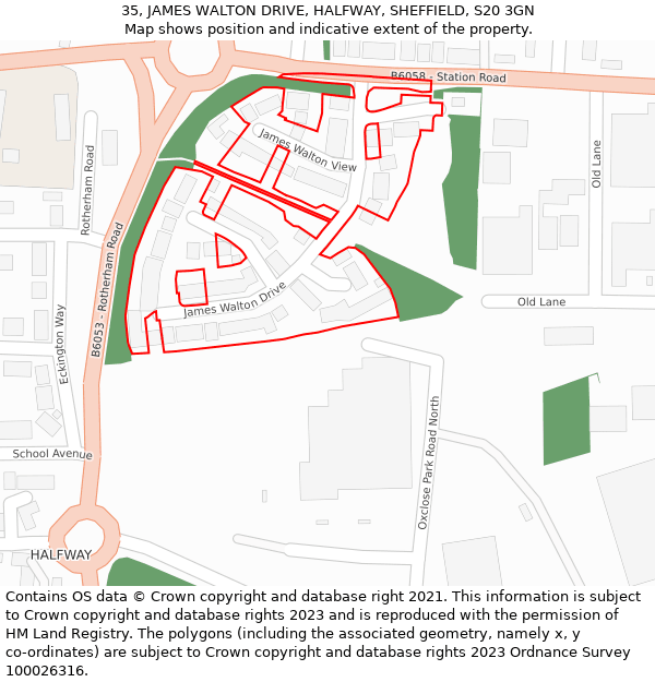 35, JAMES WALTON DRIVE, HALFWAY, SHEFFIELD, S20 3GN: Location map and indicative extent of plot