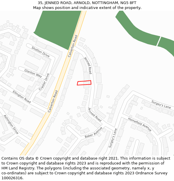 35, JENNED ROAD, ARNOLD, NOTTINGHAM, NG5 8FT: Location map and indicative extent of plot