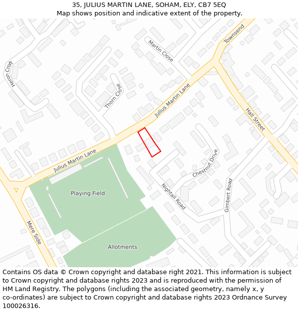 35, JULIUS MARTIN LANE, SOHAM, ELY, CB7 5EQ: Location map and indicative extent of plot