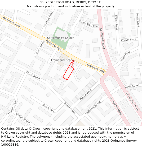 35, KEDLESTON ROAD, DERBY, DE22 1FL: Location map and indicative extent of plot