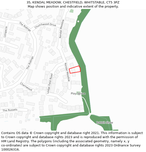 35, KENDAL MEADOW, CHESTFIELD, WHITSTABLE, CT5 3PZ: Location map and indicative extent of plot