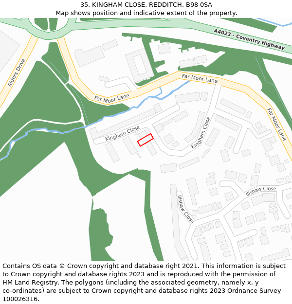 35, KINGHAM CLOSE, REDDITCH, B98 0SA: Location map and indicative extent of plot