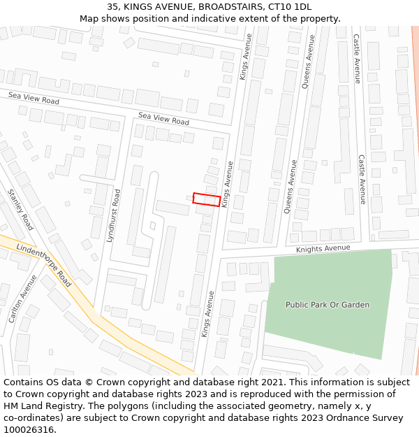 35, KINGS AVENUE, BROADSTAIRS, CT10 1DL: Location map and indicative extent of plot