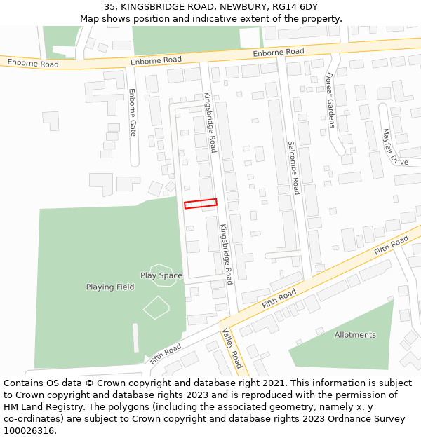35, KINGSBRIDGE ROAD, NEWBURY, RG14 6DY: Location map and indicative extent of plot