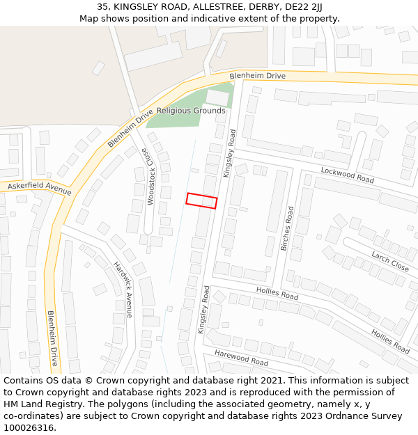 35, KINGSLEY ROAD, ALLESTREE, DERBY, DE22 2JJ: Location map and indicative extent of plot