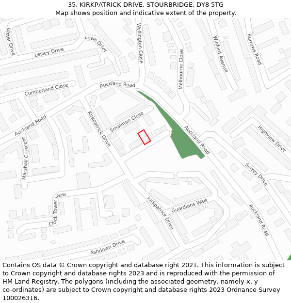35, KIRKPATRICK DRIVE, STOURBRIDGE, DY8 5TG: Location map and indicative extent of plot