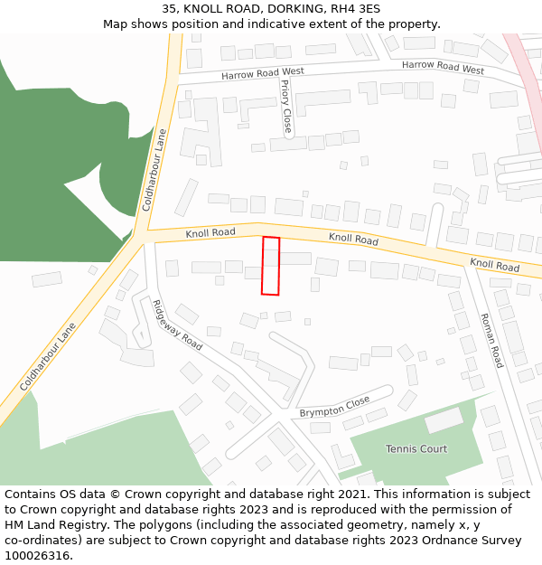 35, KNOLL ROAD, DORKING, RH4 3ES: Location map and indicative extent of plot
