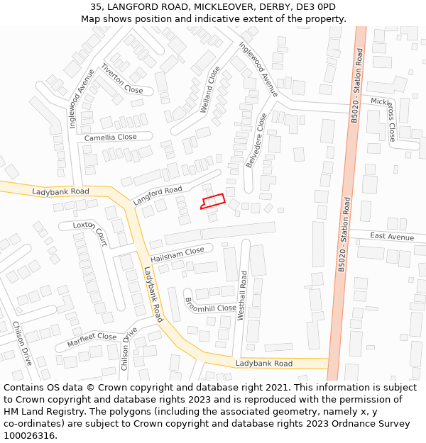 35, LANGFORD ROAD, MICKLEOVER, DERBY, DE3 0PD: Location map and indicative extent of plot