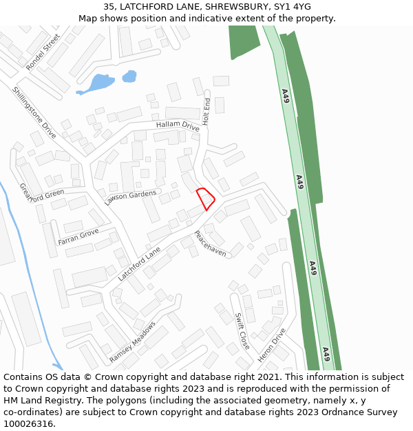 35, LATCHFORD LANE, SHREWSBURY, SY1 4YG: Location map and indicative extent of plot