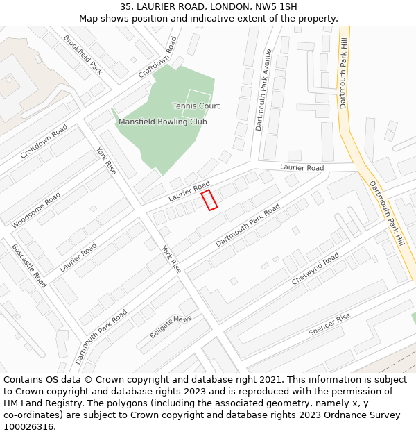 35, LAURIER ROAD, LONDON, NW5 1SH: Location map and indicative extent of plot