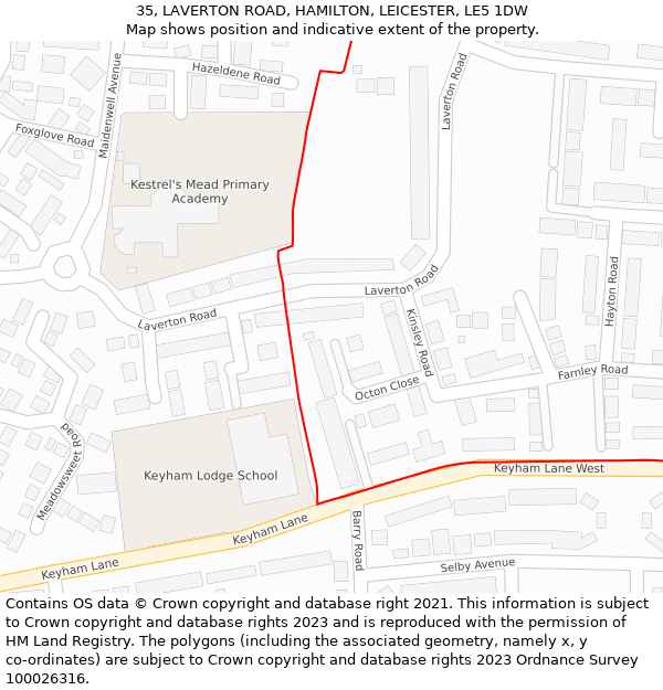 35, LAVERTON ROAD, HAMILTON, LEICESTER, LE5 1DW: Location map and indicative extent of plot