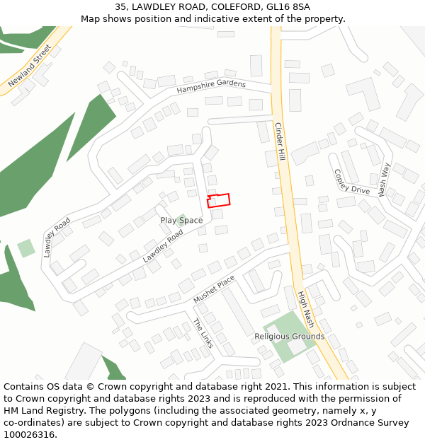 35, LAWDLEY ROAD, COLEFORD, GL16 8SA: Location map and indicative extent of plot