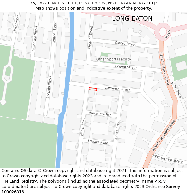 35, LAWRENCE STREET, LONG EATON, NOTTINGHAM, NG10 1JY: Location map and indicative extent of plot