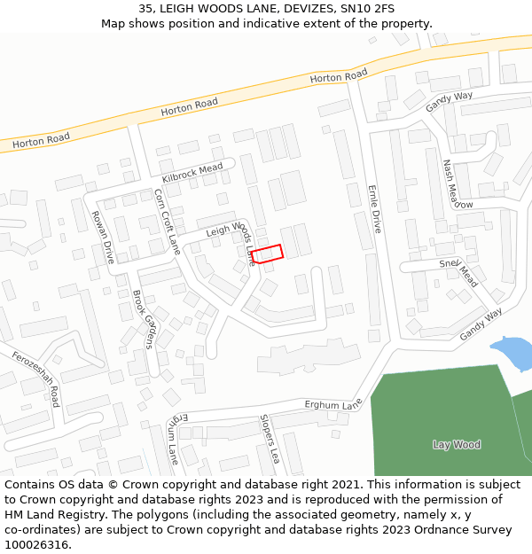 35, LEIGH WOODS LANE, DEVIZES, SN10 2FS: Location map and indicative extent of plot