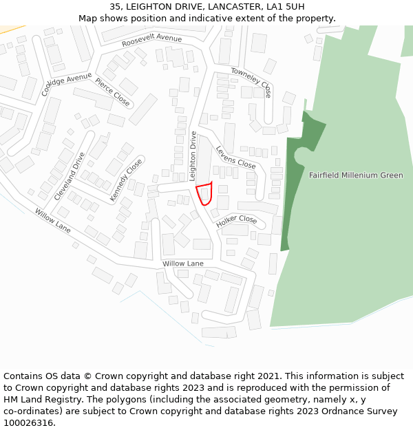 35, LEIGHTON DRIVE, LANCASTER, LA1 5UH: Location map and indicative extent of plot