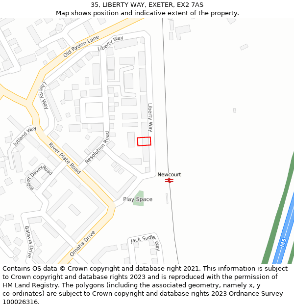 35, LIBERTY WAY, EXETER, EX2 7AS: Location map and indicative extent of plot