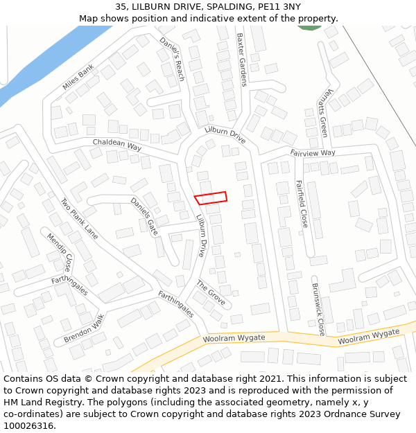 35, LILBURN DRIVE, SPALDING, PE11 3NY: Location map and indicative extent of plot