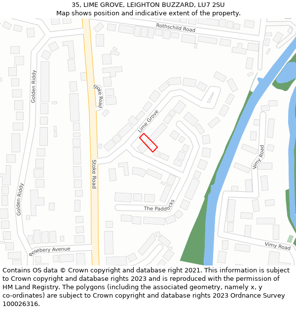 35, LIME GROVE, LEIGHTON BUZZARD, LU7 2SU: Location map and indicative extent of plot