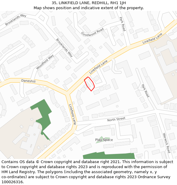 35, LINKFIELD LANE, REDHILL, RH1 1JH: Location map and indicative extent of plot