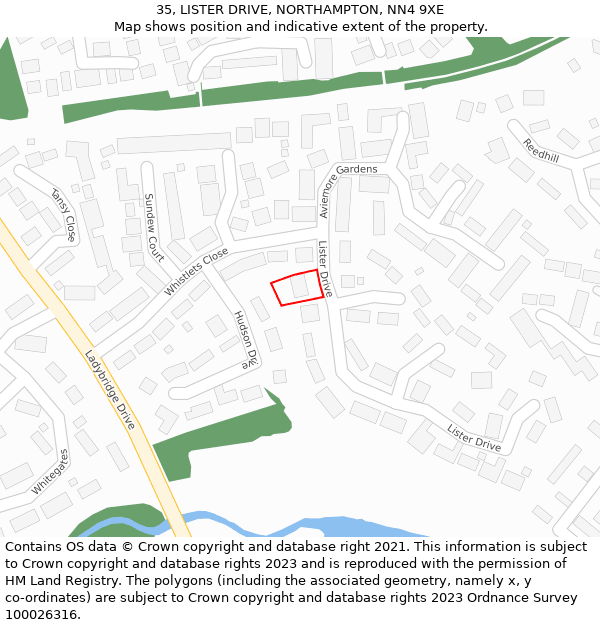 35, LISTER DRIVE, NORTHAMPTON, NN4 9XE: Location map and indicative extent of plot