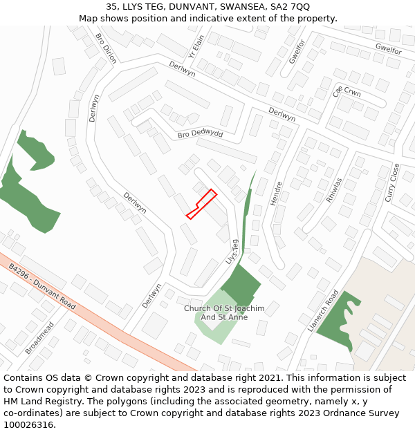 35, LLYS TEG, DUNVANT, SWANSEA, SA2 7QQ: Location map and indicative extent of plot