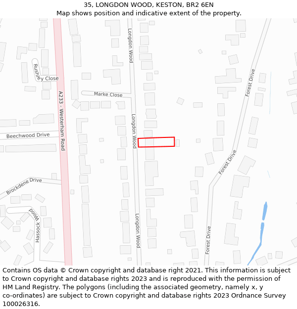 35, LONGDON WOOD, KESTON, BR2 6EN: Location map and indicative extent of plot