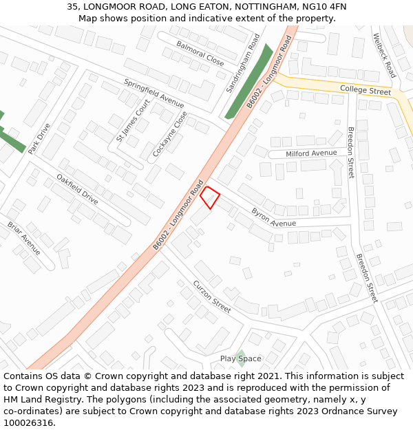 35, LONGMOOR ROAD, LONG EATON, NOTTINGHAM, NG10 4FN: Location map and indicative extent of plot