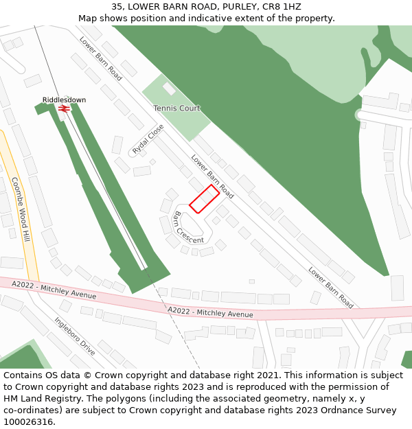 35, LOWER BARN ROAD, PURLEY, CR8 1HZ: Location map and indicative extent of plot