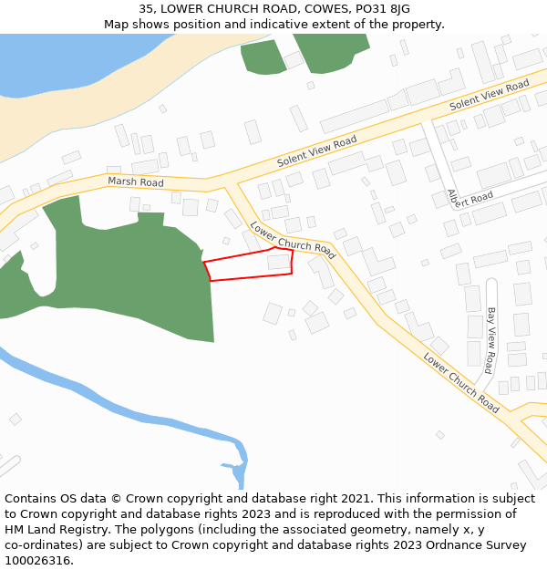 35, LOWER CHURCH ROAD, COWES, PO31 8JG: Location map and indicative extent of plot