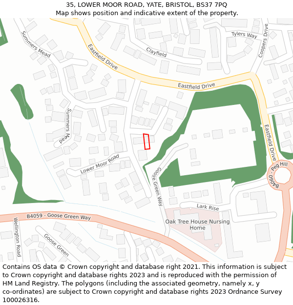 35, LOWER MOOR ROAD, YATE, BRISTOL, BS37 7PQ: Location map and indicative extent of plot