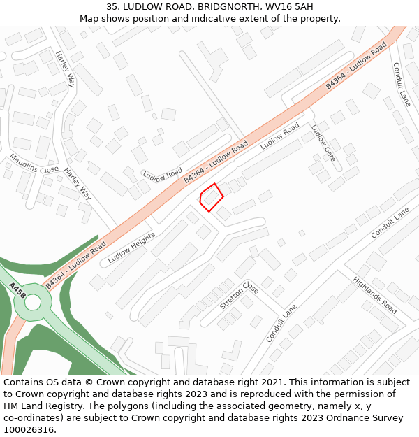 35, LUDLOW ROAD, BRIDGNORTH, WV16 5AH: Location map and indicative extent of plot